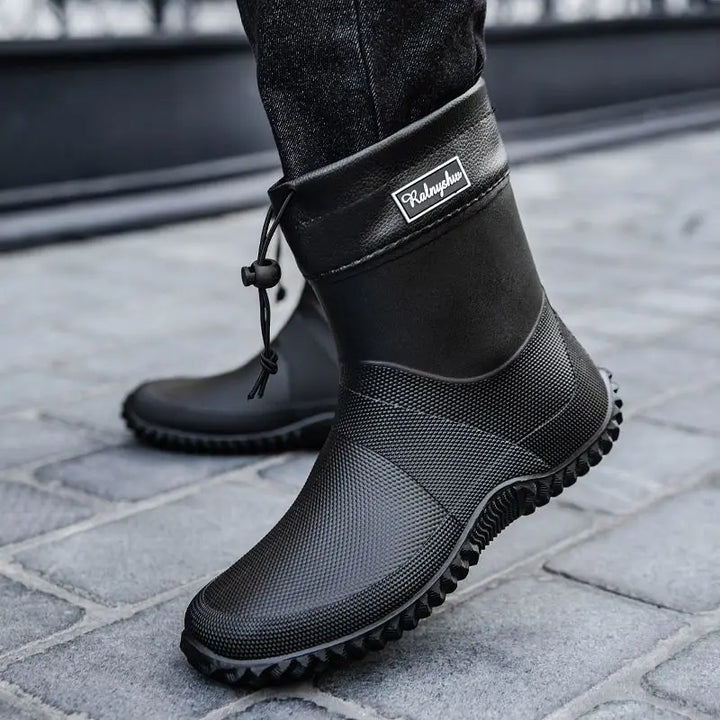 Bottines de travail imperméables homme, offrant confort durable et protection contre l'eau pour usage extérieur.