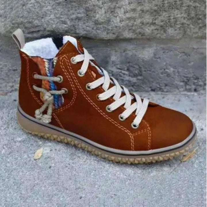Bottines femme hiver antidérapantes, en similicuir, avec lacets, zip et intérieur fourré.