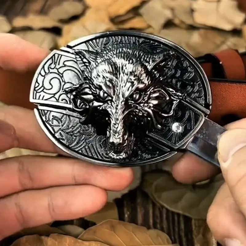 Accessoire de ceinture loup, style Western, unisexe, couteau caché. Idéal pour un look aventurier unique.