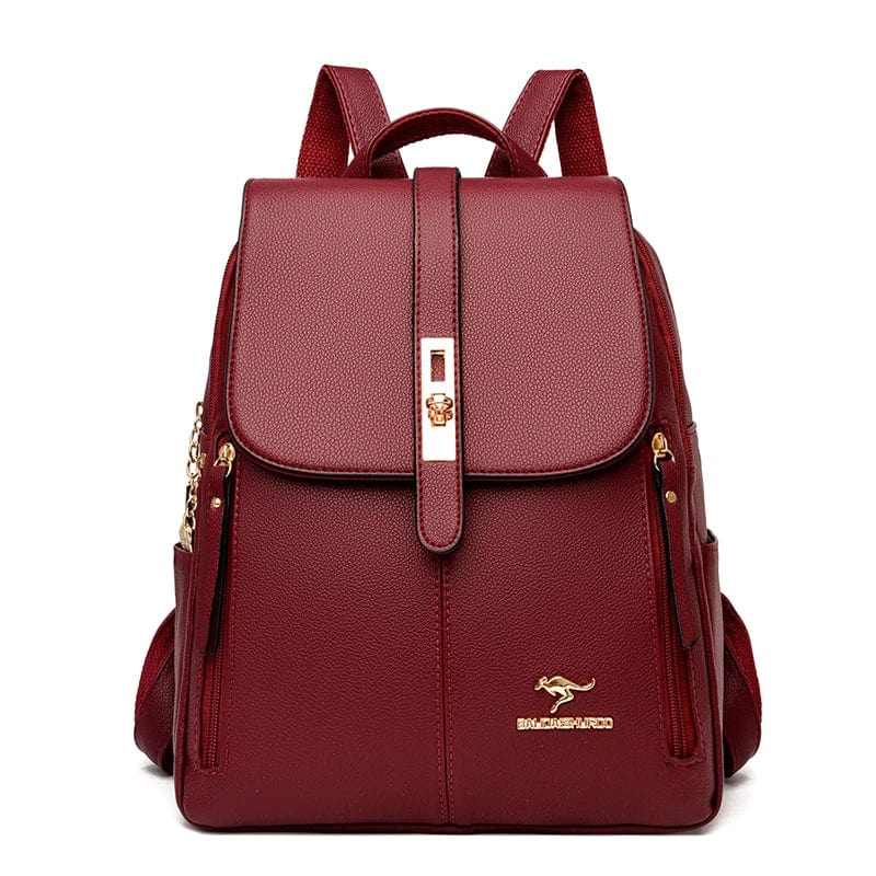 Sac à dos rouge femme en cuir vegan, chic et tendance. Idéal pour la ville, style vintage et pratique.