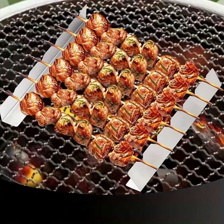 Support de cuisson surélevé pour brochettes en acier inoxydable, idéal pour barbecue et cuisine extérieure.