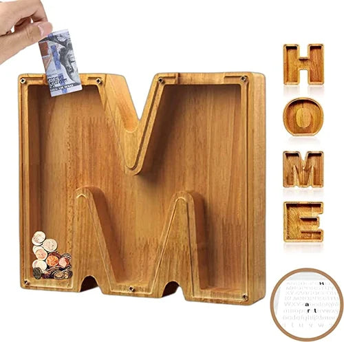 Tirelire en bois personnalisée, initiale A. Cadeau d'épargne unique pour enfant, adulte, décoration moderne.
