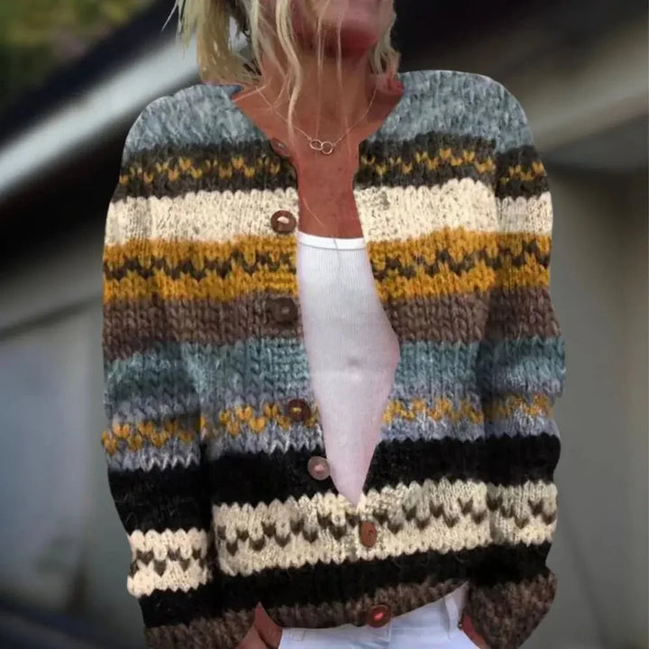Cardigan imprimé chic pour femmes, style polyvalent, idéal printemps/automne pour un look mode.