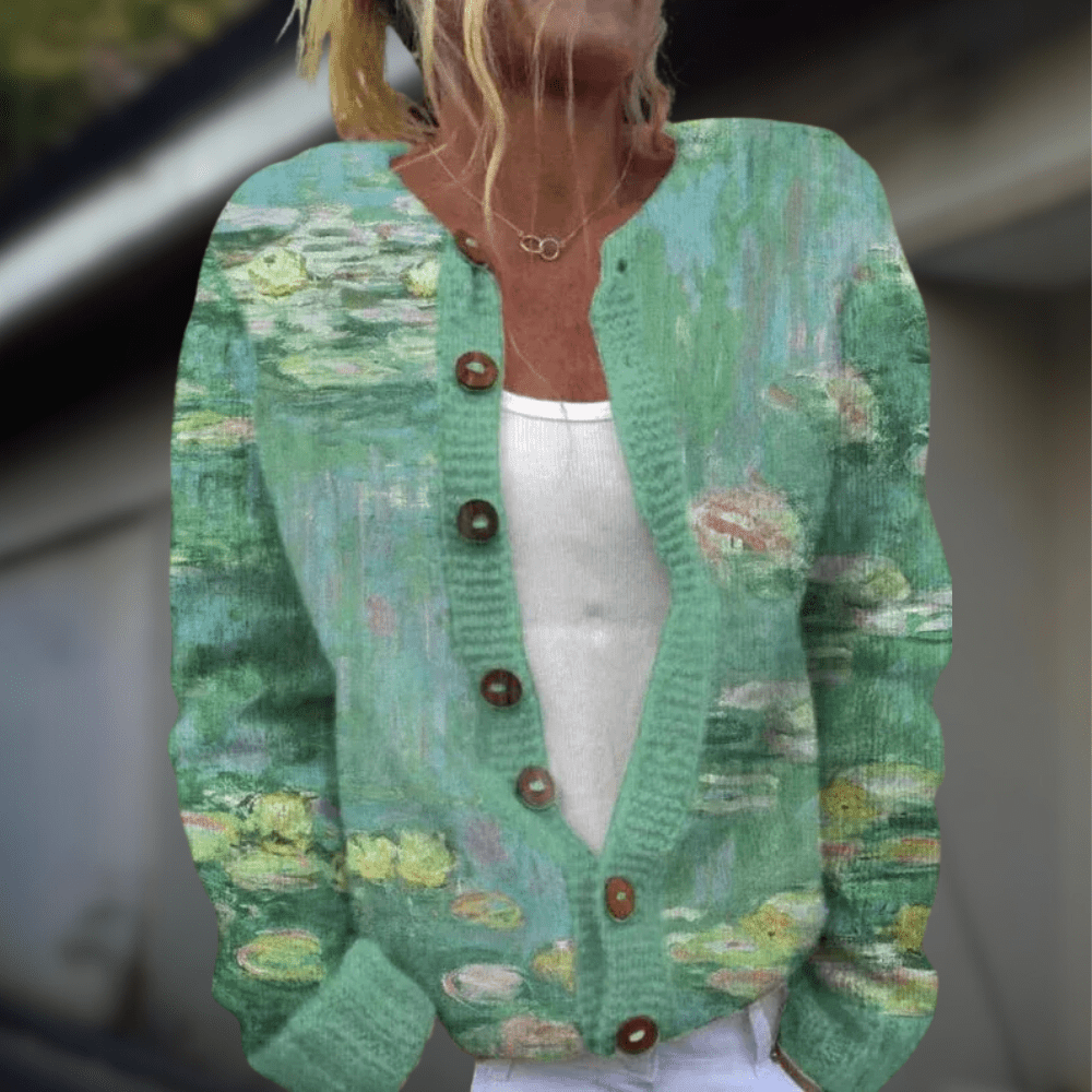 Cardigan imprimé tendance pour femmes, doux et confortable, look polyvalent, chic ou décontracté.
