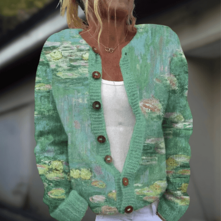 Cardigan imprimé tendance pour femmes, doux et confortable, look polyvalent, chic ou décontracté.