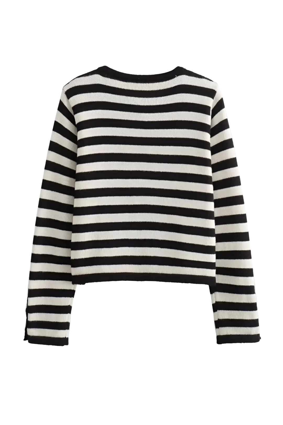 Cardigan femme élégant, rayures bicolores pour un look tendance. Manches longues et boutons discrets.