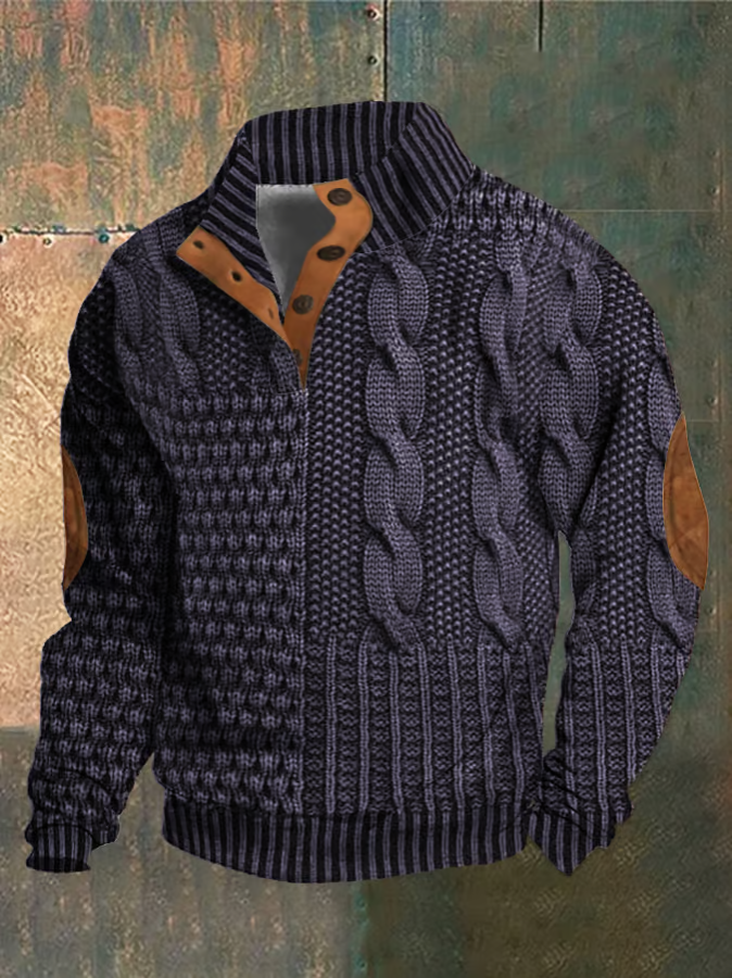 Pull homme torsadé et col montant boutonné. Vêtement essentiel pour un style masculin confortable et tendance.