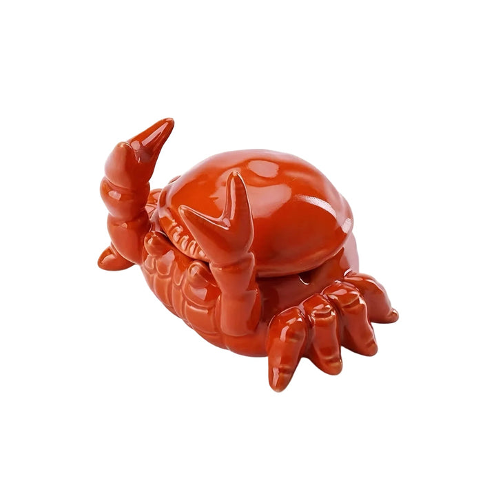 Cendrier décoratif rouge en céramique, motif crabe oriental élégant, parfait pour la maison.