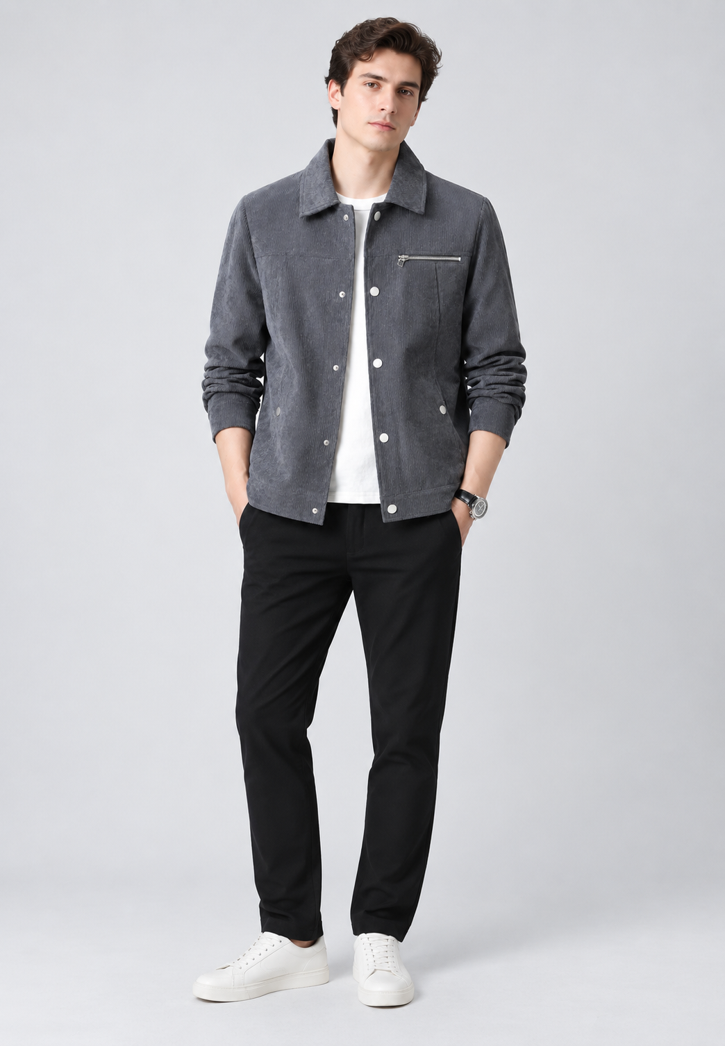 Veste homme élégante intemporelle, coupe droite confortable, idéale pour style casual chic et mode masculine.