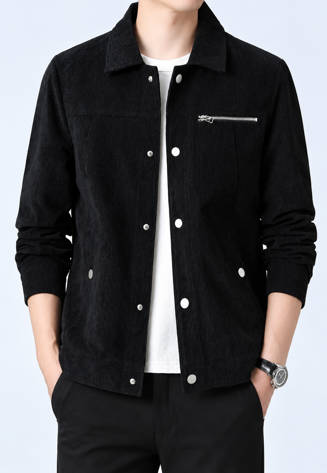 Veste homme élégante pour automne, style décontracté avec poche poitrine. Confortable et intemporelle.