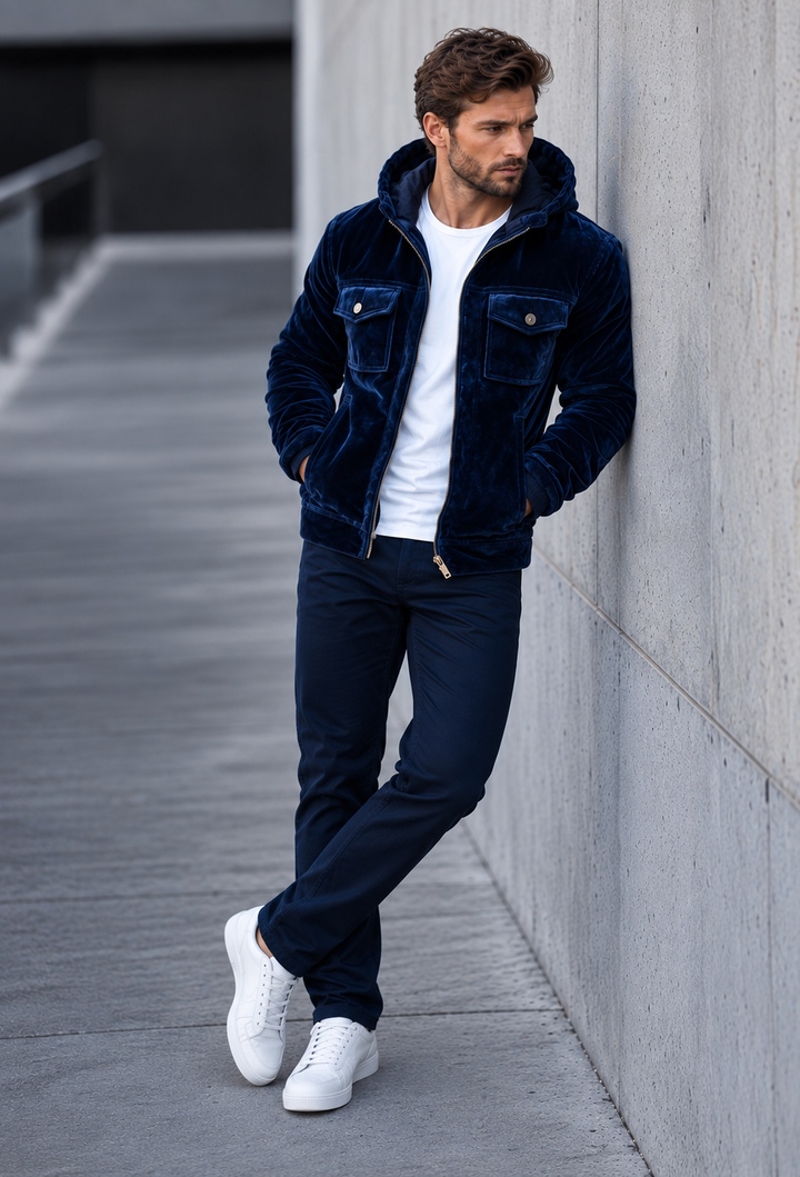 Vêtement homme : veste à capuche zippée pour automne-hiver. Look décontracté, parfait pour le confort urbain.