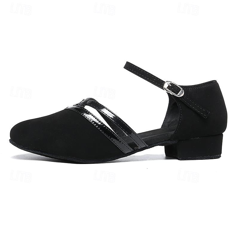 Modèle de chaussures de danse féminines, talon bas stable, parfait pour l'entraînement et la danse sociale.