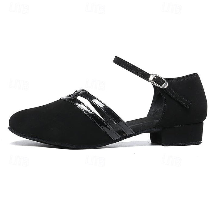 Modèle de chaussures de danse féminines, talon bas stable, parfait pour l'entraînement et la danse sociale.