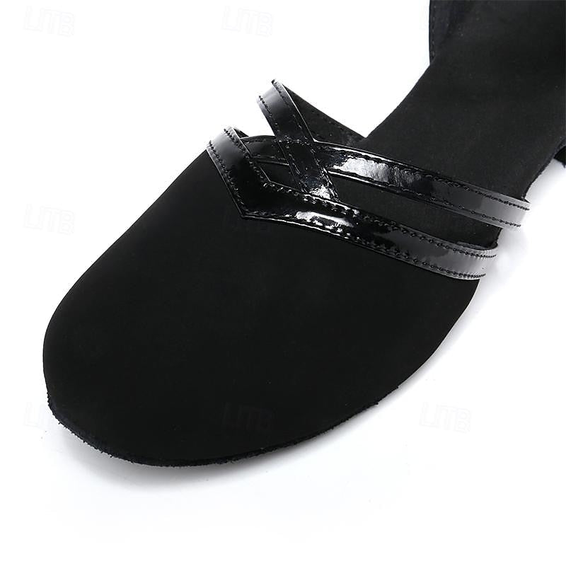 Chaussures de danse noires pour femmes, talon bas confortable, excellent maintien pour la pratique régulière.