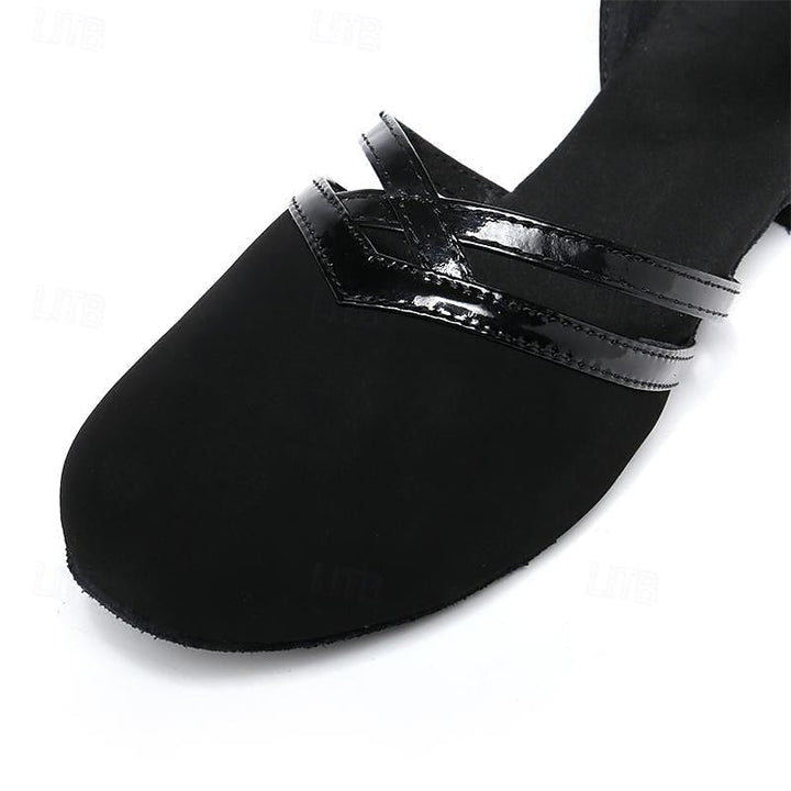 Chaussures de danse noires pour femmes, talon bas confortable, excellent maintien pour la pratique régulière.