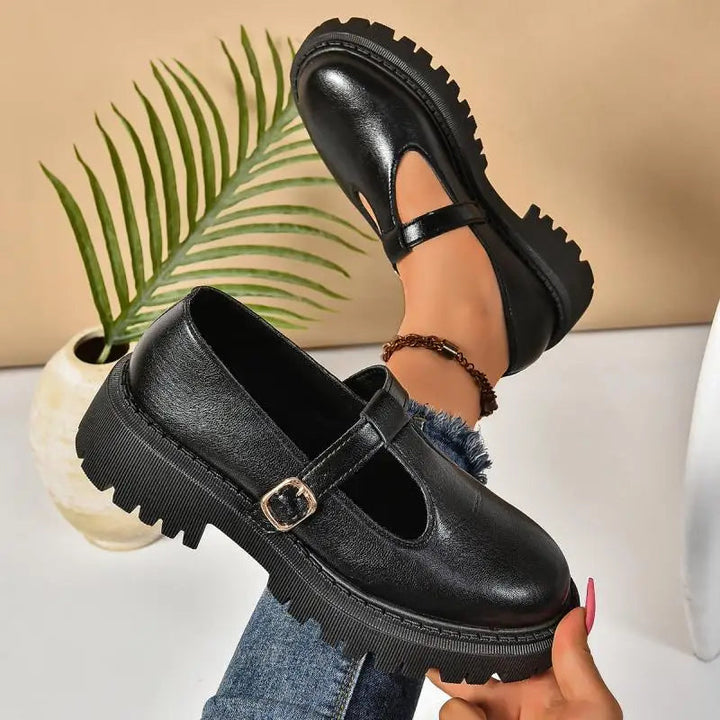 Chaussures femmes Mary Jane à plateforme, couleur noire, avec soutien voûte orthopédique pour un confort durable et chic.