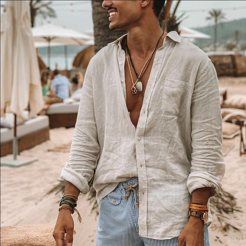 Chemise homme à manches longues, coupe décontractée élégante, tissu léger pour un confort optimal en mode masculine.