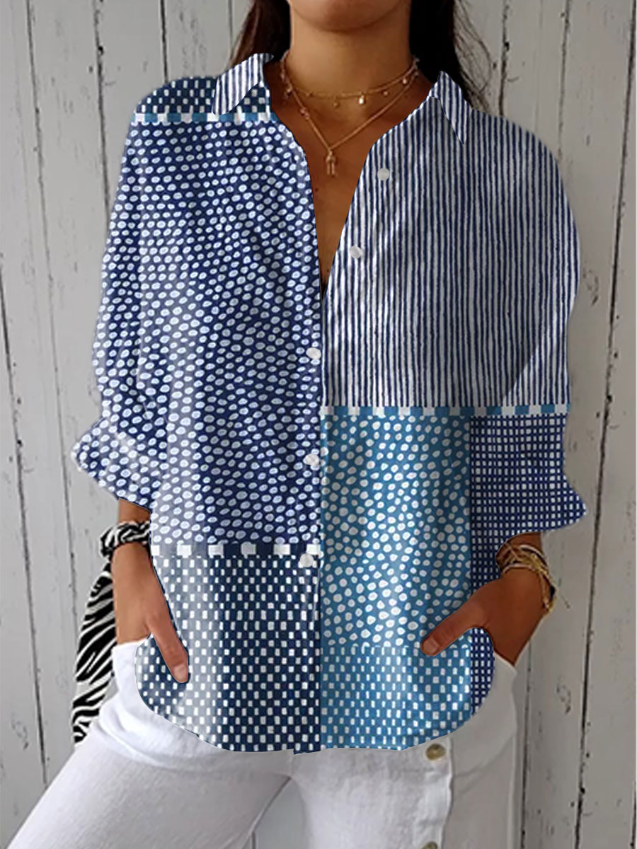 Chemisier femme bohème à patchwork coloré, manches longues. Coupe décontractée élégante pour mode chic.