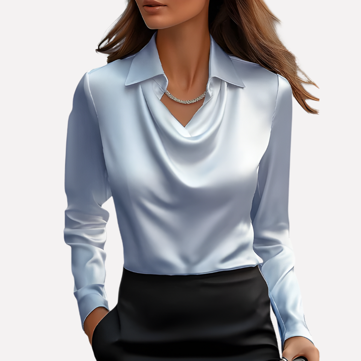Chemisier femme polyvalent, chic et drapé, convenant au bureau comme aux sorties soirées.