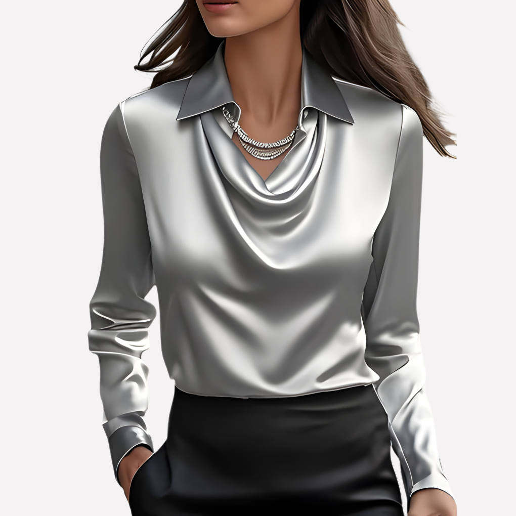 Chemisier femme ultra chic, col drapé sophistiqué, coupe fluide et confortable pour elle.
