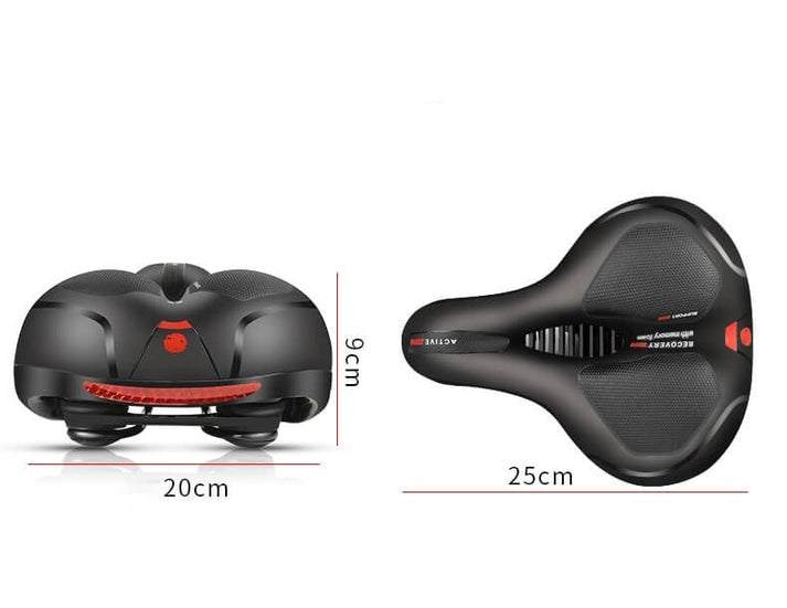 Confort cyclisme: Selle vélo rembourrée rouge, fluorescente, idéale VTT/route, sécurité optimale.