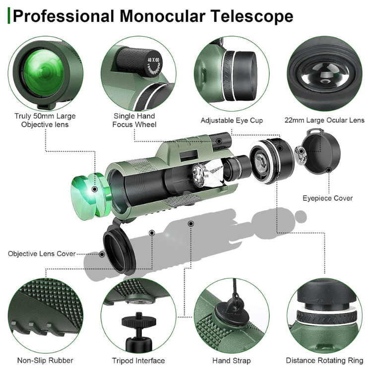 Monoculaire portable 8x pour le sport, concerts et voyages. Léger, compact avec puissant zoom.