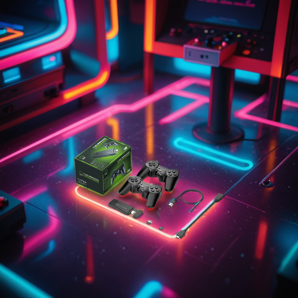Vue rapprochée d'une console de jeux vidéo rétro compacte, parfaite pour revivre les classiques du gaming.