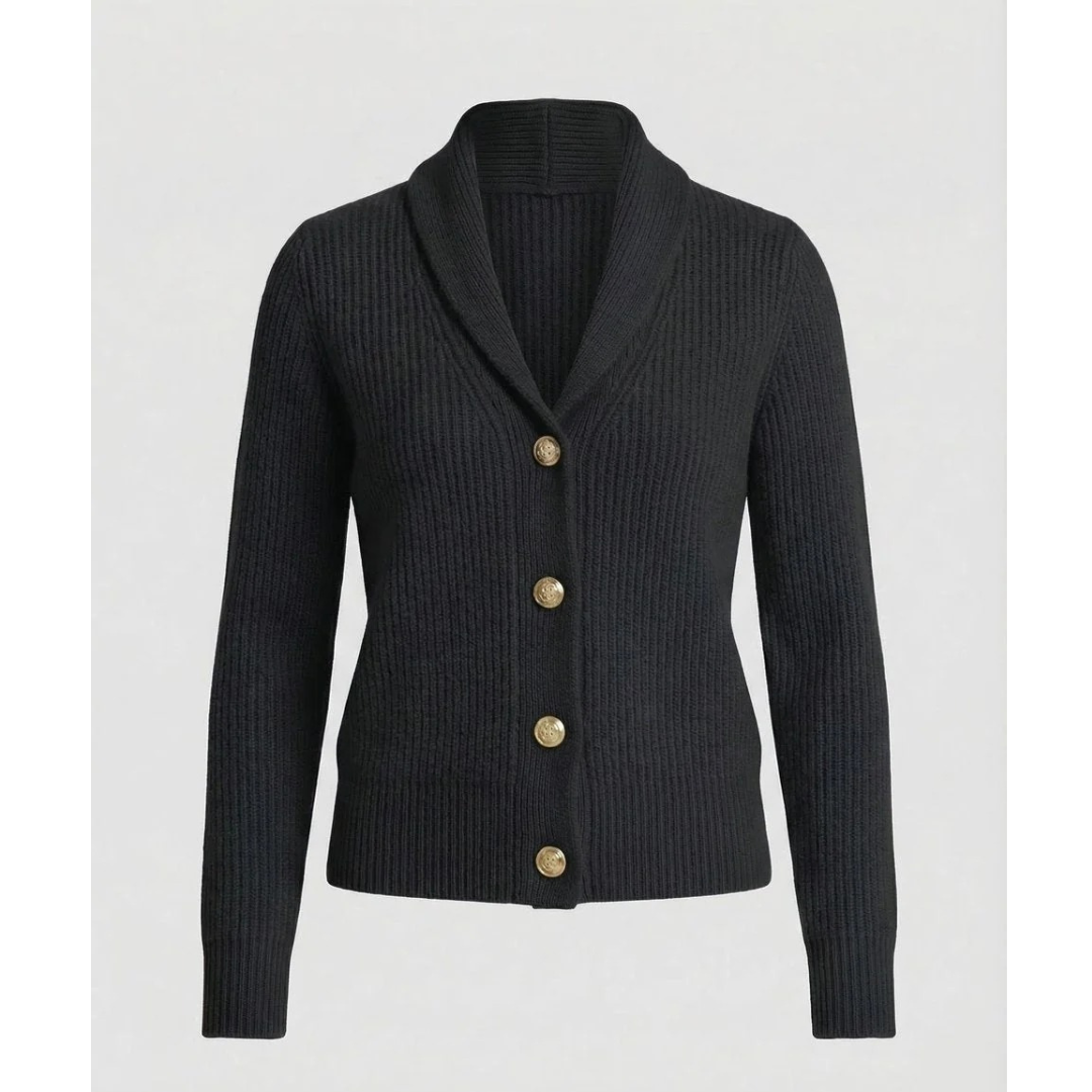 Cardigan femme chic à col châle en tricot doux, vêtement polyvalent pour la mode automne-hiver, boutons décoratifs.