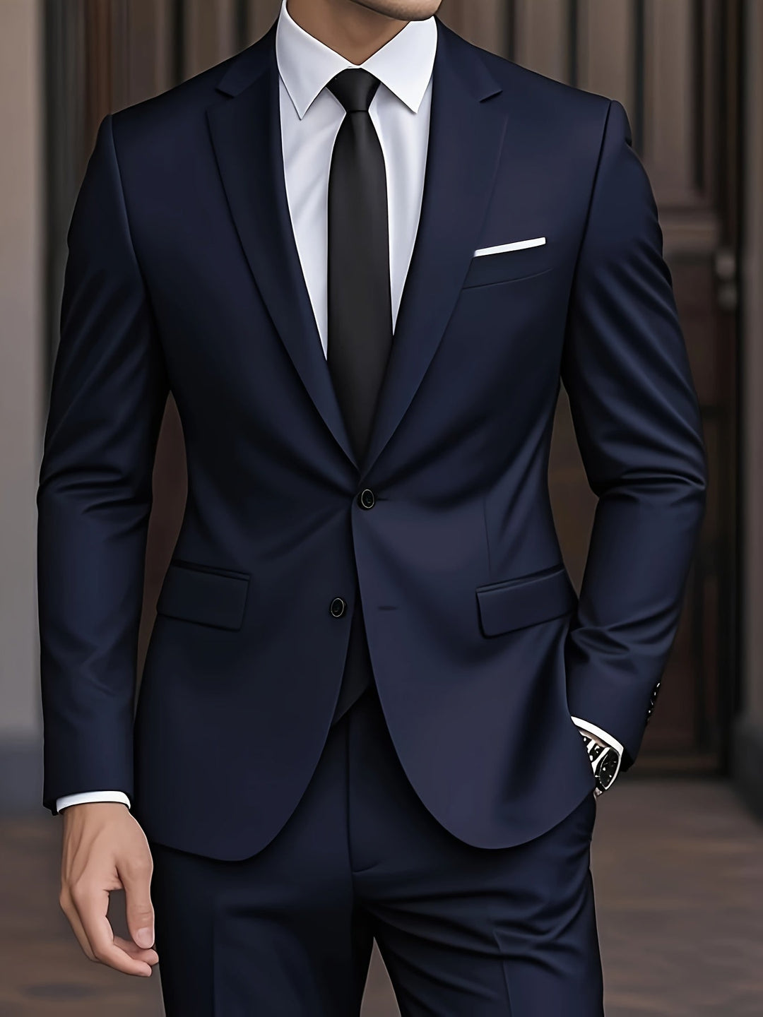 Costume deux pièces homme, coupe slim, vue latérale, style contemporain et élégance masculine.