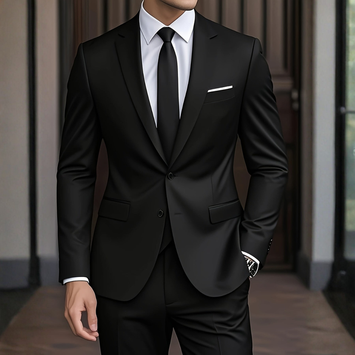 Veste de costume slim fit moderne pour homme, deux boutons, élégance masculine assurée.