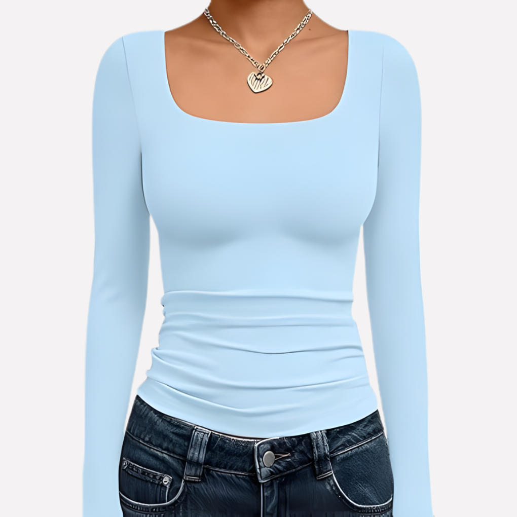 Crop top élégant pour femme, manches longues, encolure carrée. Parfait pour un look quotidien.