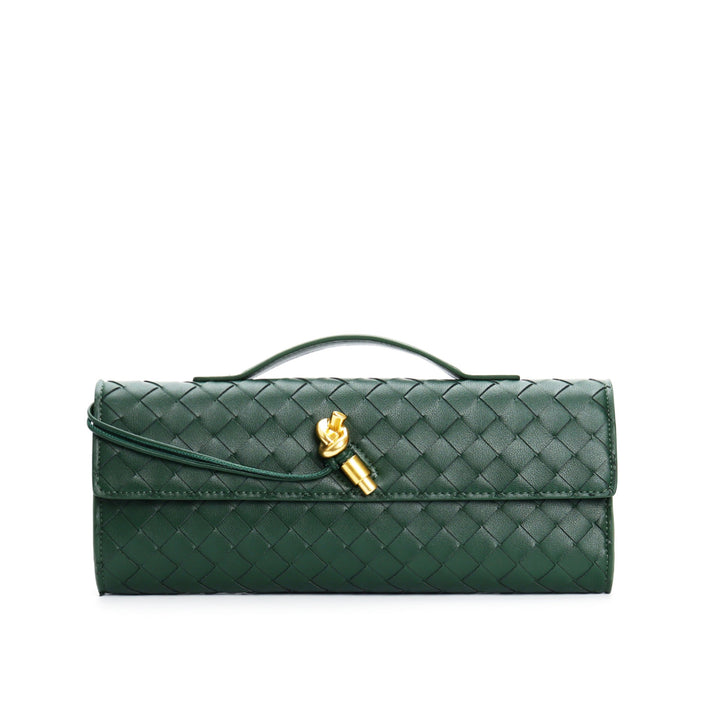 Sac à main femme en cuir tressé, motif distinctif, aspect luxueux.