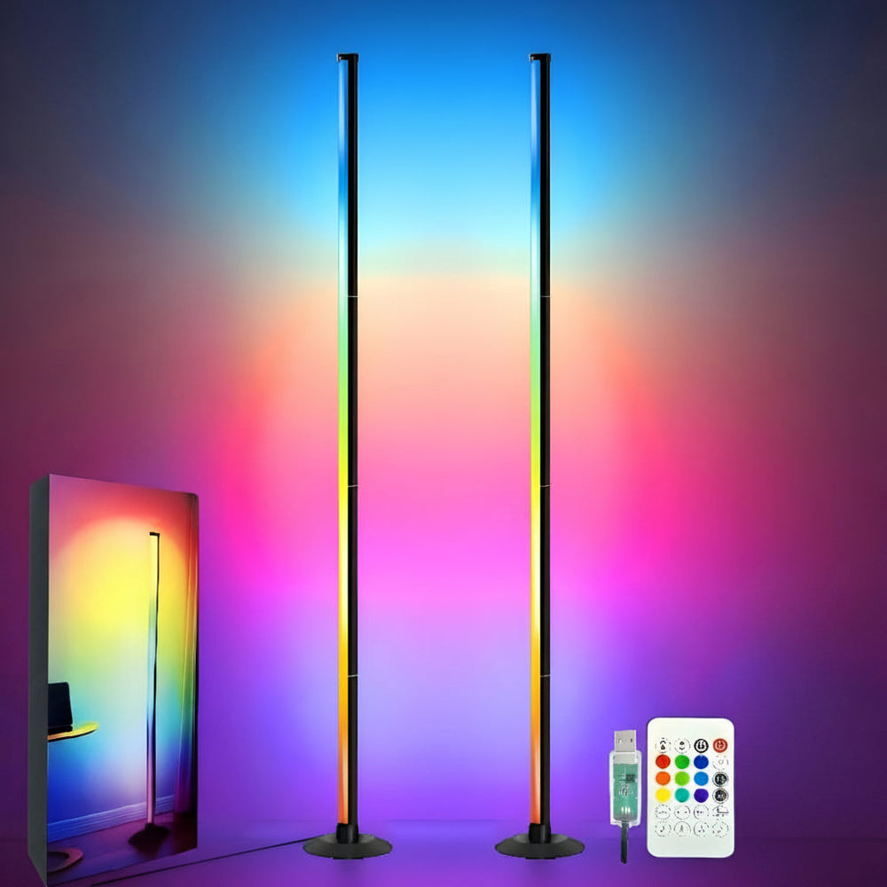 Lampadaire LED RGBIC noir, 140 cm. Créez une ambiance lumineuse dynamique et personnalisable pour salon ou chambre.