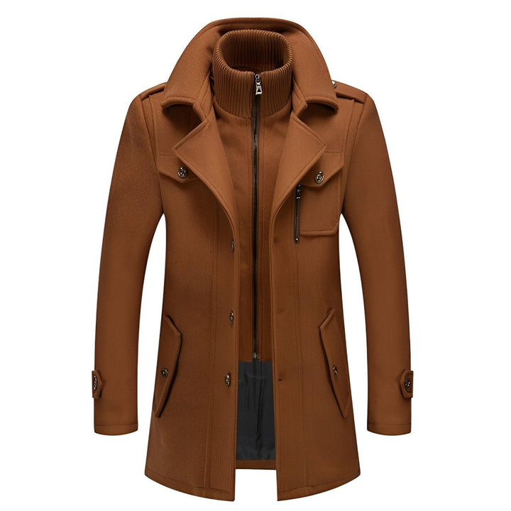 Manteau long homme pour l'hiver. Col double protecteur, fermeture éclair robuste, style chic intemporel.