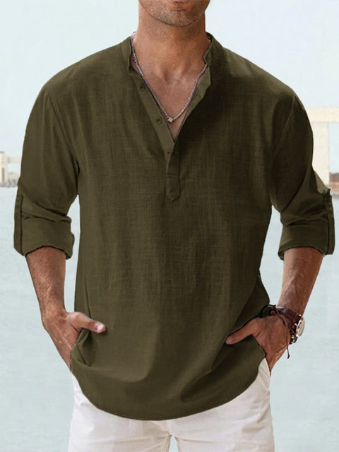 Chemise homme respirante et légère, col chinois. Coupe décontractée, idéale pour le printemps et l'été.