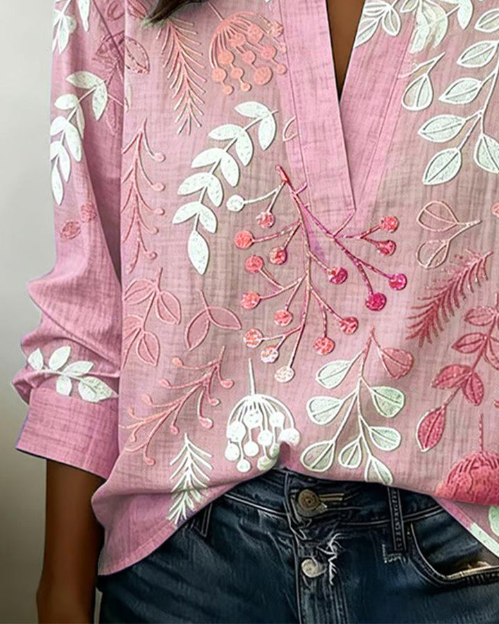 Chemisier fluide à col V, imprimé floral, pour femme élégante, parfait pour le bureau ou quotidien.