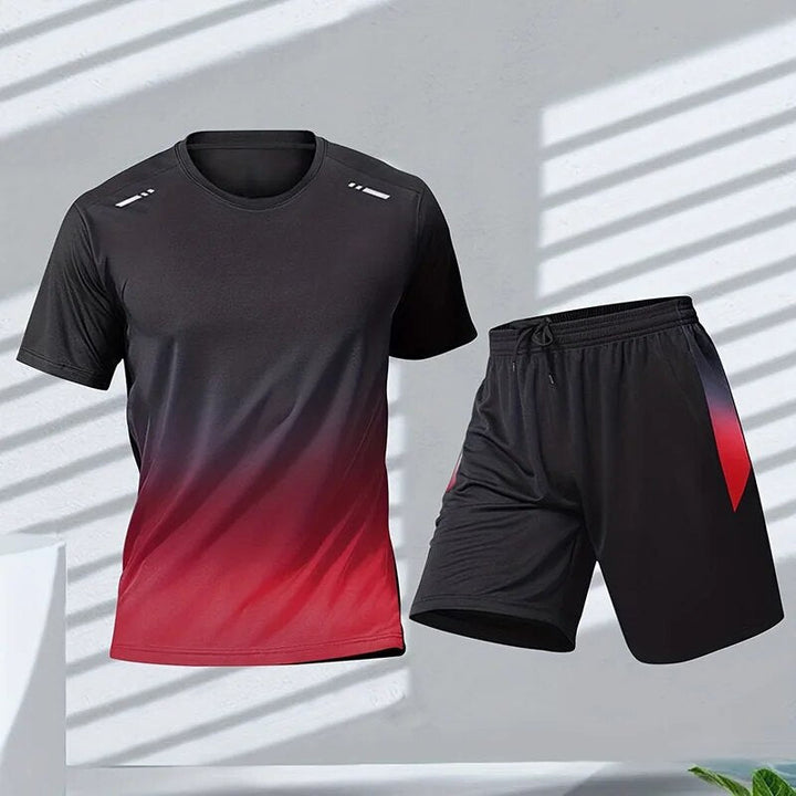 Ensemble de sport homme athlétique, t-shirt et short confortables pour fitness, entraînement et course en été.