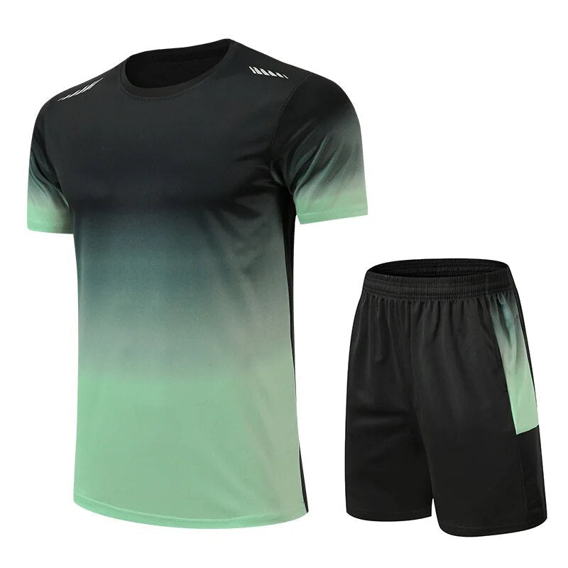 T-shirt de sport homme respirant et short athlétique, idéaux pour l'entraînement, la course et le fitness estival.