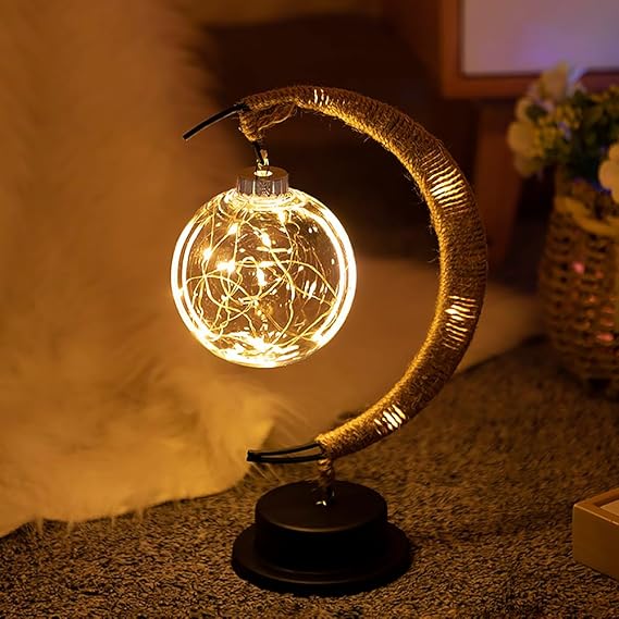 Lampe de table en verre borosilicaté, motif lune rêveuse, luminaire LED moderne.