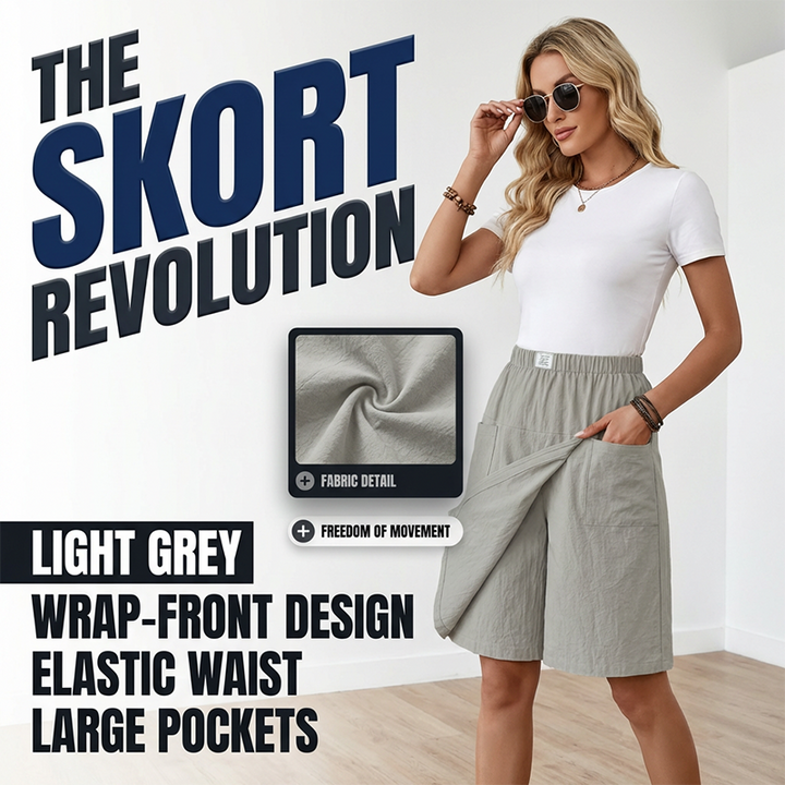 Pantalon court asymétrique femme, look jupe, très confortable pour l'été décontracté.
