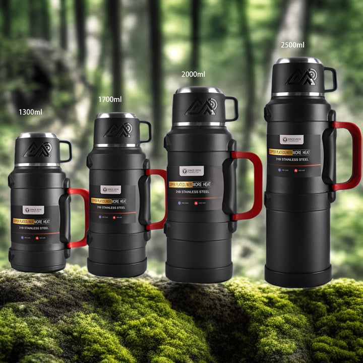 Bouteille thermos isotherme grande capacité en acier inoxydable pour voyage, maintient chaud/froid.