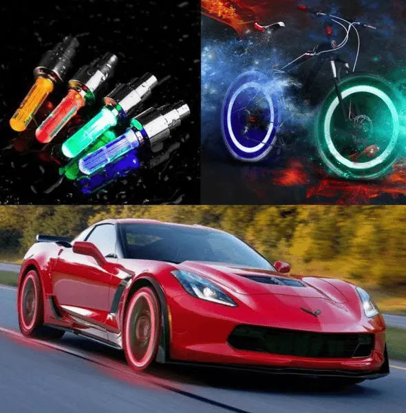 Lumière LED valve vélo, moto, voiture, s'allume en mouvement pour une visibilité nocturne dynamique.