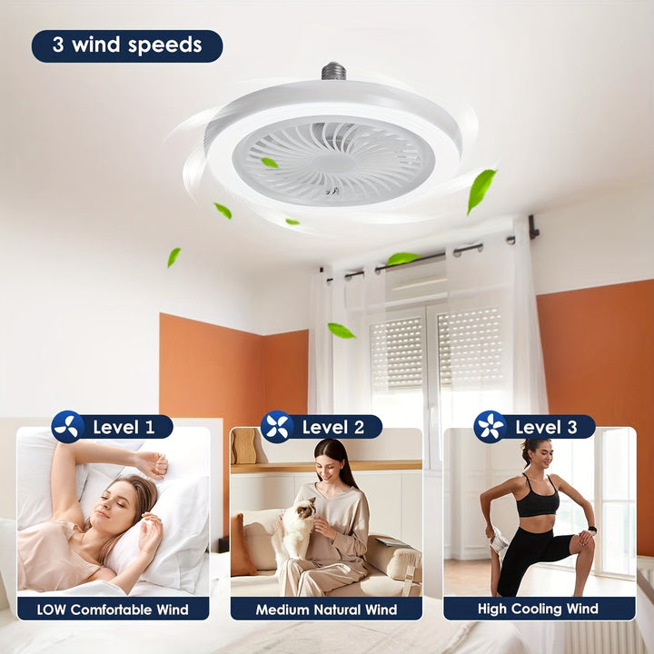 Ventilateur plafond LED intelligent, dimmable, silencieux, parfait pour le salon.