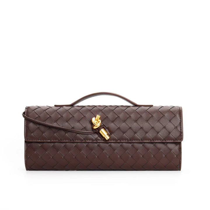 Luxueux sac à main tressé en cuir pour femme, fermoir doré.