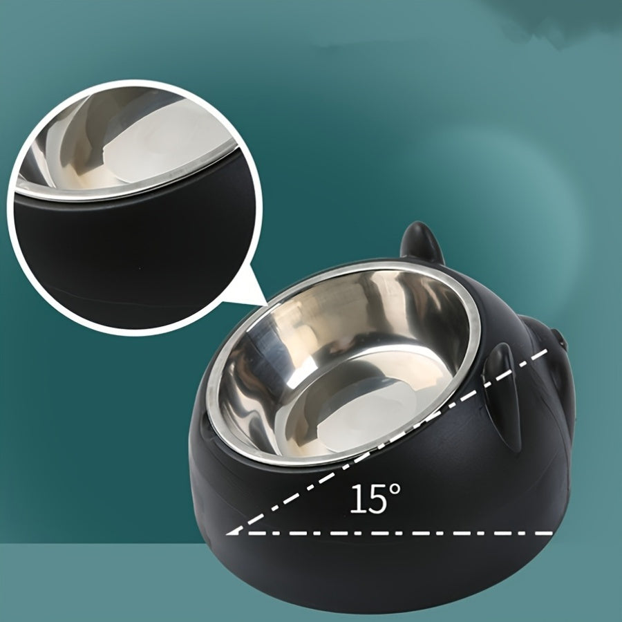 Double bol en acier inoxydable surélevé pour chiots et chatons, parfait pour eau et nourriture.