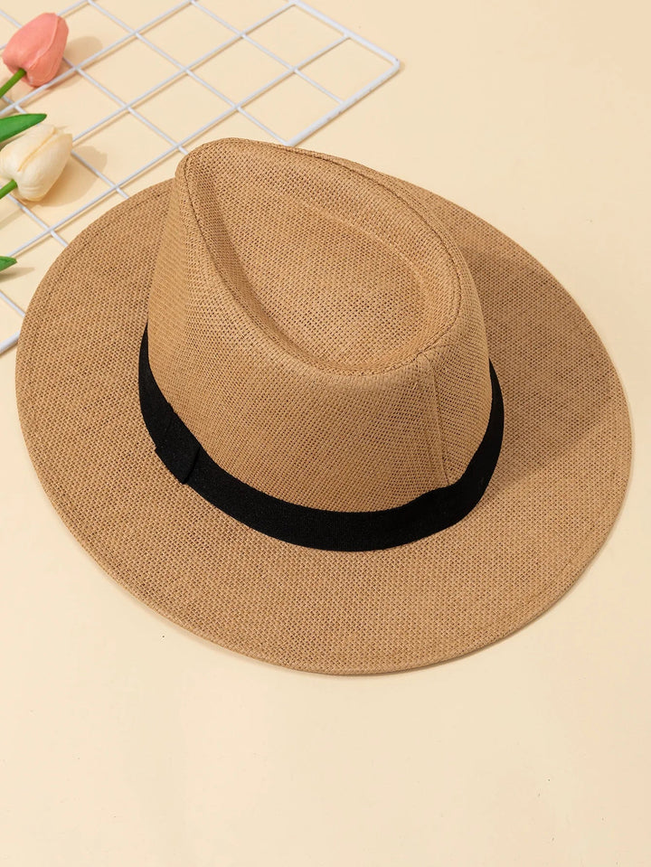 Chapeau panama unisexe en paille, accessoire élégant pour la plage, l'été, offrant protection solaire chic.