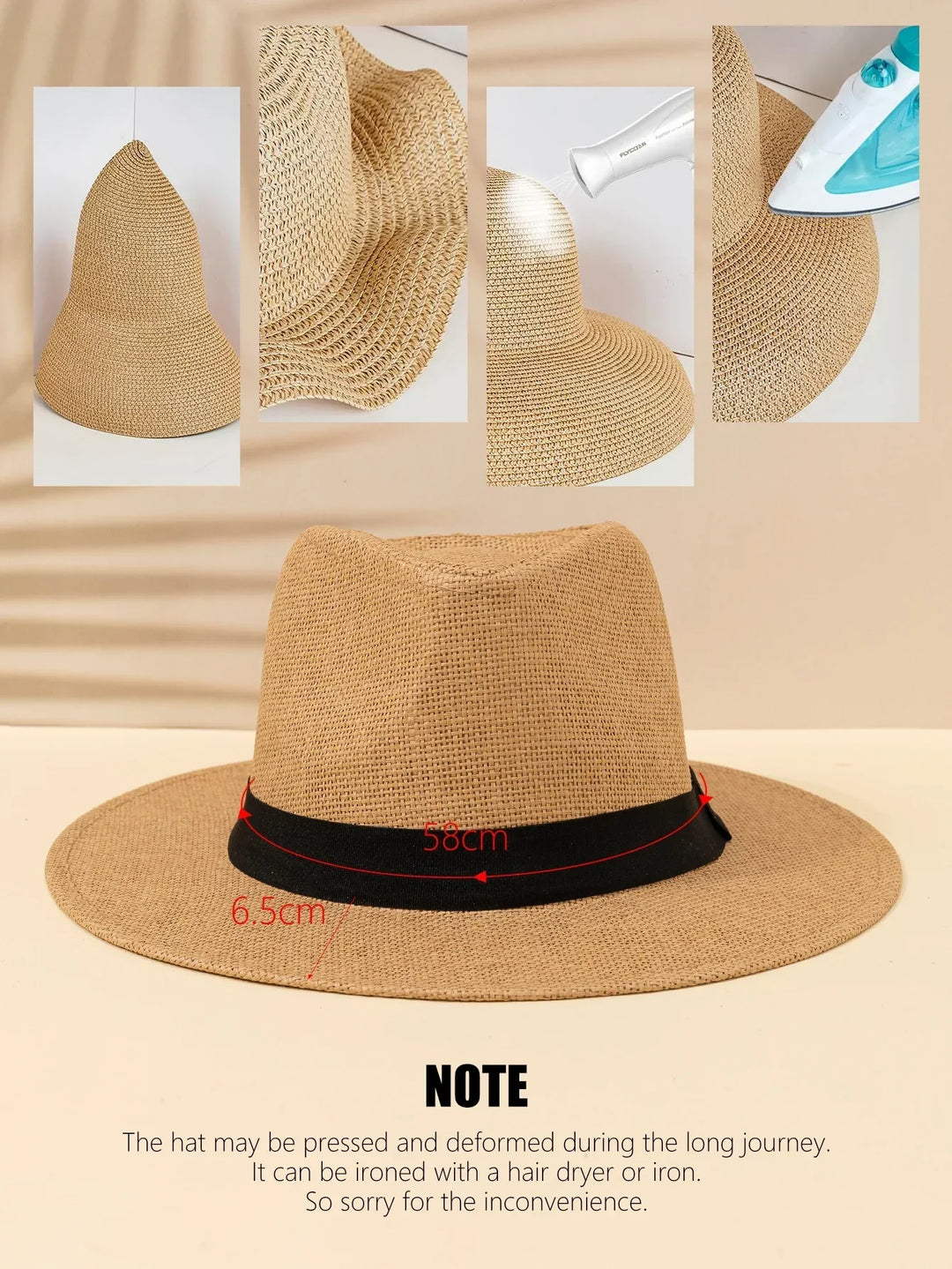 Ce chapeau de plage unisexe en paille est parfait pour vos vacances d'été, voyage et protection solaire.