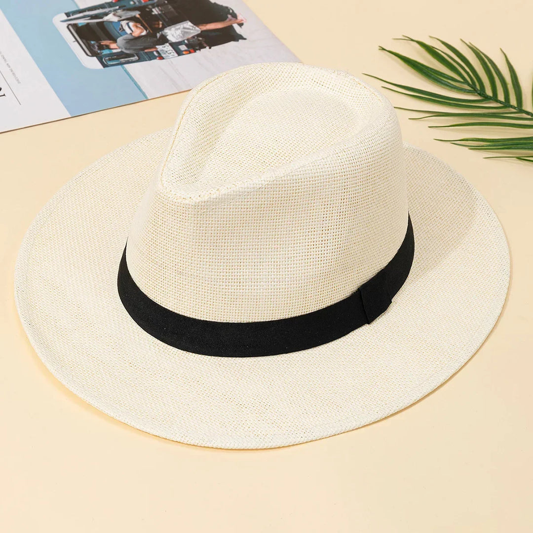 Chapeau de plage unisexe en paille, protection solaire mode. Accessoire chic pour l'été et les vacances.