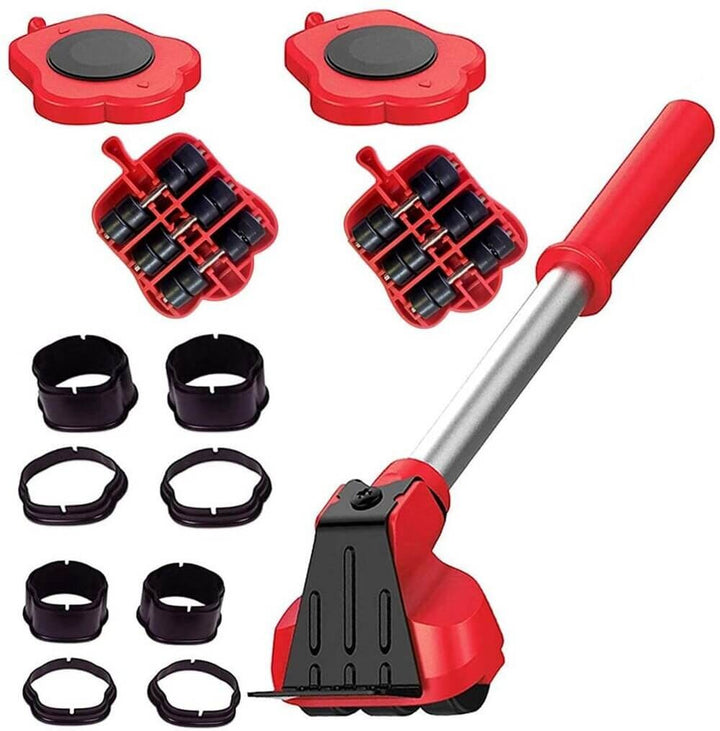 Outils de déménagement robustes avec levier de levage et patins pour un déplacement sûr et facile des meubles lourds.