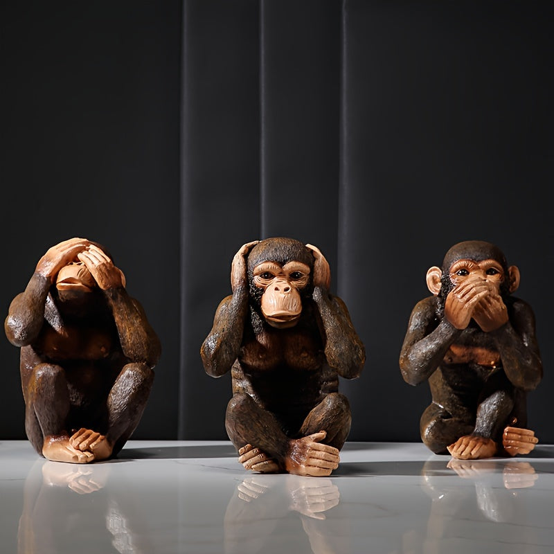 Ornement de maison, 3 statuettes singes sages en résine pour décoration intérieure, style zen et sagesse.